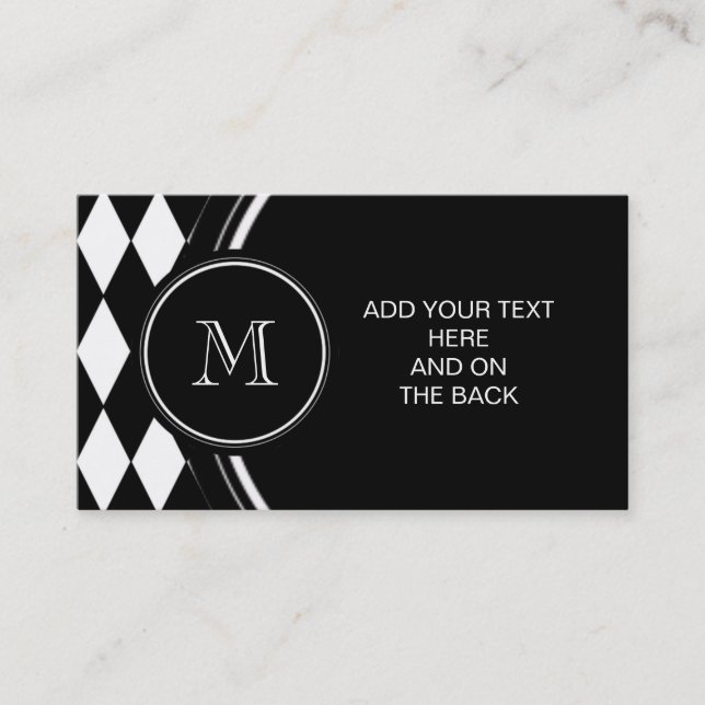Black White Harlequin Pattern, Your Initial Business Card (Front)
