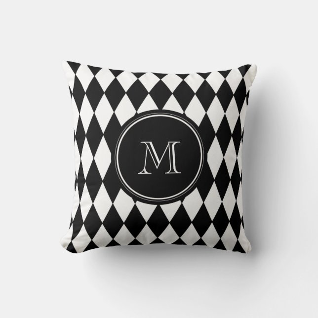 Black White Harlequin Pattern, Your Initial Cushion (Front)