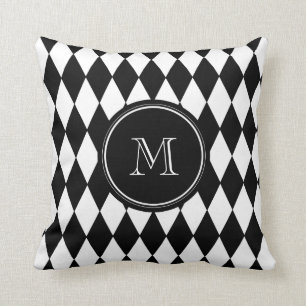 Black White Harlequin Pattern, Your Initial Cushion