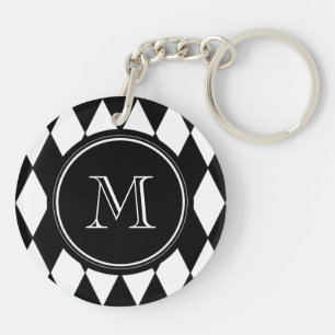Black White Harlequin Pattern, Your Initial Key Ring