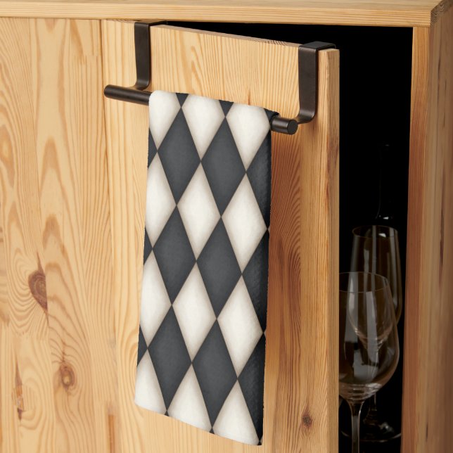 Black & White Harlequin (small scale) Tea Towel (Thirds Fold)
