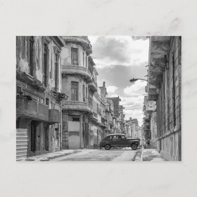 Black & White Havana Street Car Cuba Travel Photo Postcard (Front)
