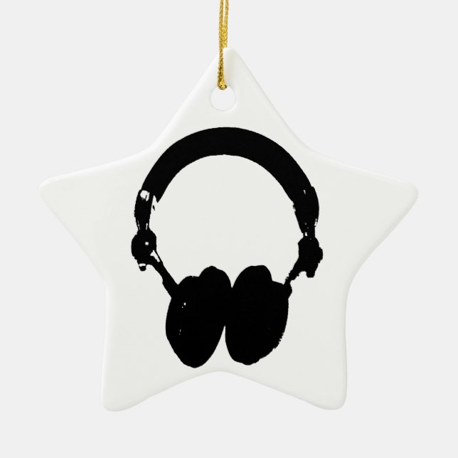 Black & White Headphone Silhouette Ceramic Ornament (Front)