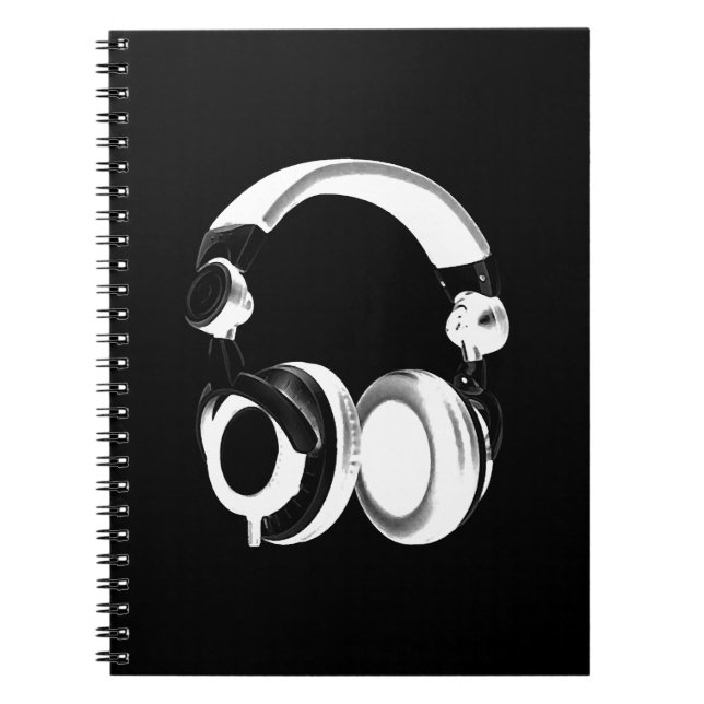 Black & White Headphone Silhouette Notebook (Front)