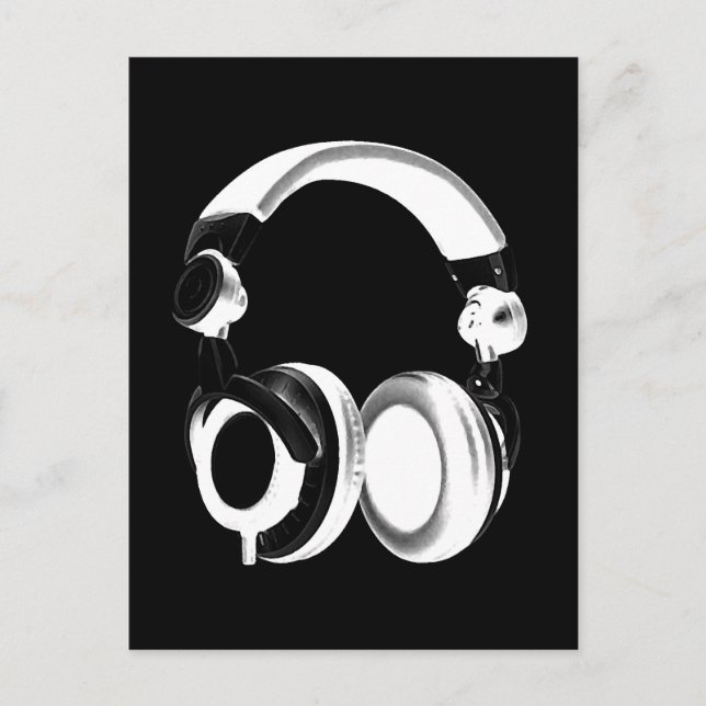 Black & White Headphone Silhouette Postcard (Front)