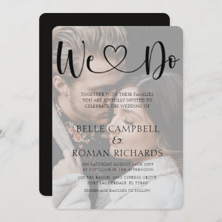 Black & White Heart Calligraphy & Photo Wedding In Invitation