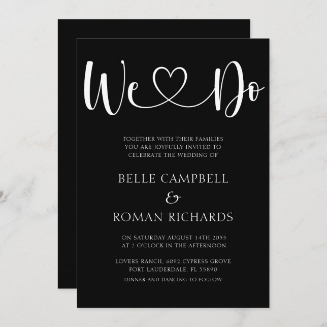 Black & White Heart Calligraphy & Photo Wedding In Invitation (Front/Back)