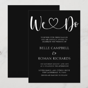Black & White Heart Calligraphy & Photo Wedding In Invitation