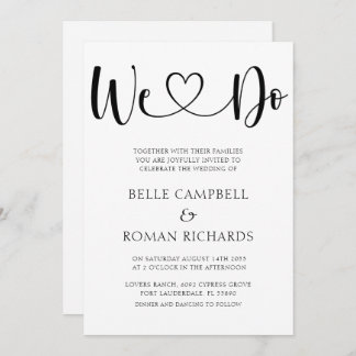 Black & White Heart Calligraphy & Photo Wedding In Invitation
