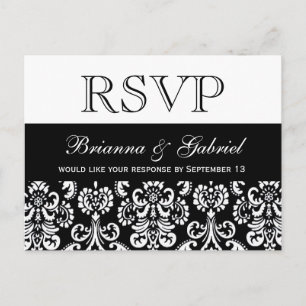Black White Heart Damask RSVP Wedding Response Invitation Postcard