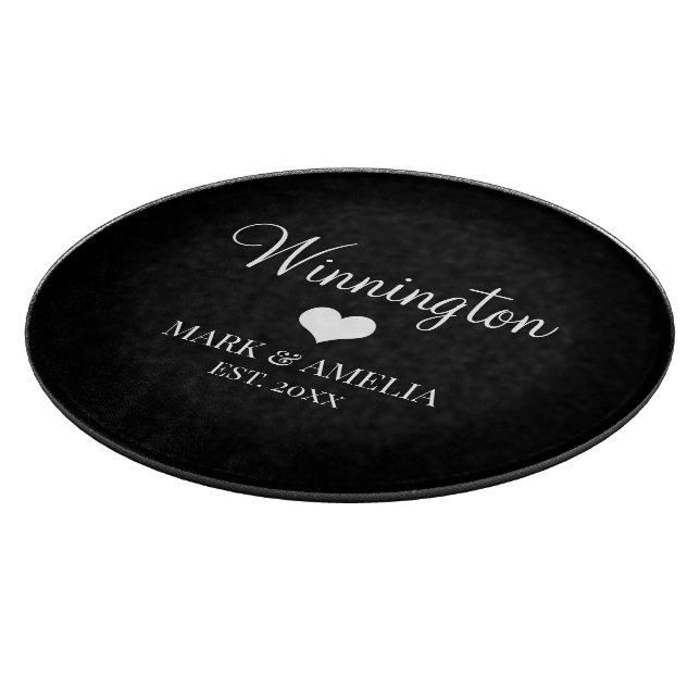 Black White Heart Family Established Wedding Date Cutting Board (Corner)