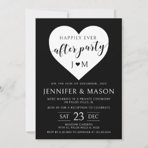 Black white heart happily ever after party invitation