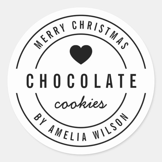 Black & White Heart Homemade Goods Merry Christmas Classic Round Sticker (Front)