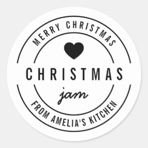 Black & White Heart Kitchen Merry Christmas Jam Classic Round Sticker