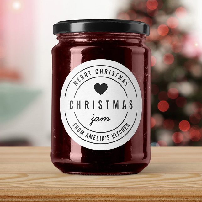 Black & White Heart Kitchen Merry Christmas Jam Classic Round Sticker (Creator Uploaded)