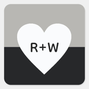 black/white heart love modern monogram square sticker