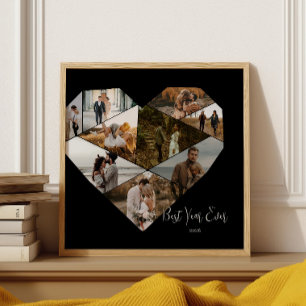 Black & White Heart Photo Collage 9 Photos Poster