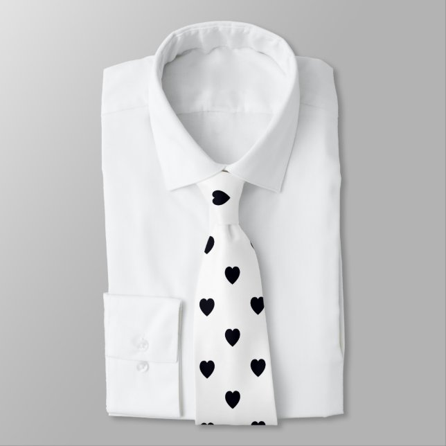 Black White Heart Print Mens Tie (Tied)