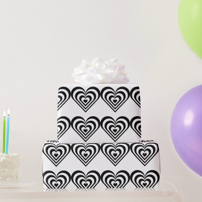 Black & White Heart Print Wrapping Paper (Party Gifts)