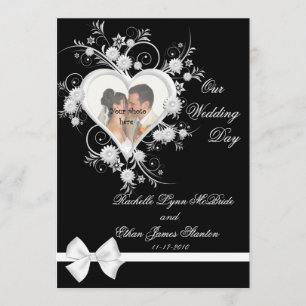Black & White Heart Wedding Photo Invitations 5x7