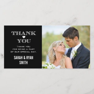 Black & White Heart Wedding Photo Thank You Cards