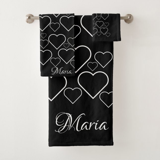 Black & White Hearts   Bathroom Towel Sets (Insitu)