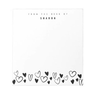 Black White Hearts From the desk of personalised Notepad
