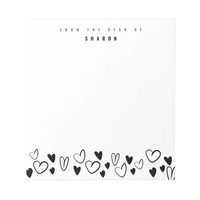 Black White Hearts From the desk of personalised Notepad (Front)
