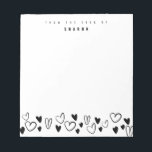 Black White Hearts From the desk of personalized Notepad<br><div class="desc">Introducing our charming Black White Hearts "From the Desk Of" Personalized Notepad, a delightful addition to any workspace that combines functionality with a touch of whimsy. This notepad showcases a beautiful hearts pattern in black on a crisp white background, exuding a sense of elegance and simplicity that is perfect for...</div>