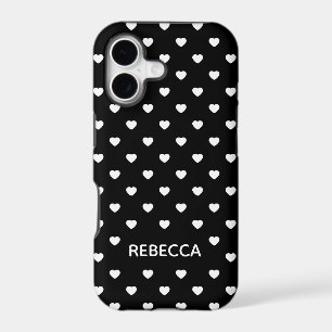 Black White Hearts Polka Dot Pattern Personalised