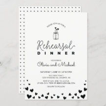 Black & White | Hearts Rehearsal Dinner Invitation