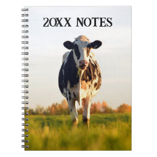 Black, White Heifer in Field Yearly Notes Notebook
