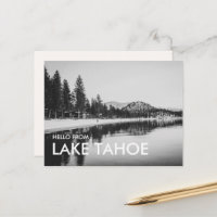 Black & White Hello from Lake Tahoe Postcard