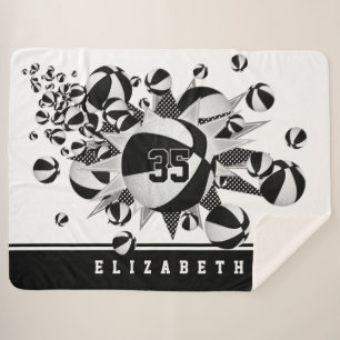 black white her sports room basketballs stars sherpa blanket
