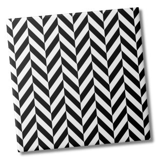Black White Herringbone Pattern Tile