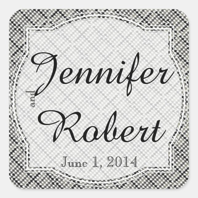 Black White Herringbone Wedding Envelope Seal (Front)