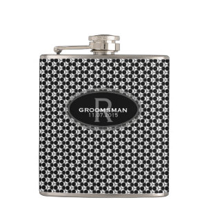 Black White Hexagon Pattern Groomsmen Gift Hip Flask