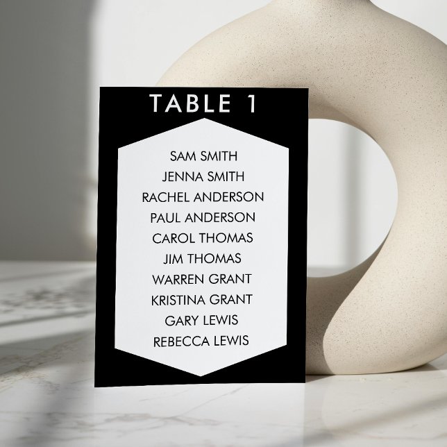Black & White Hexagon Wedding Seating Chart Table Number (Black & White Hexagon Wedding Seating Chart Table Number)