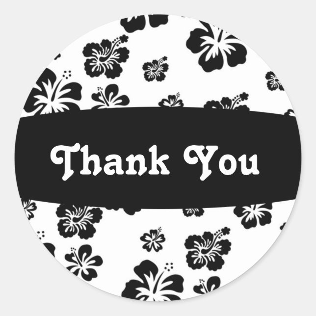 Black & White Hibiscus Flower Floral Party Sticker (Front)