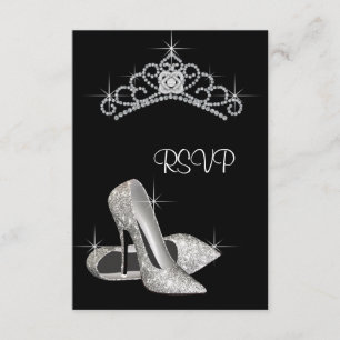 Black White High Heels Quinceanera RSVP Card