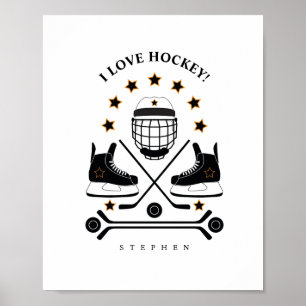 Black & White Hockey Sports Equipment Pattern Post Poster