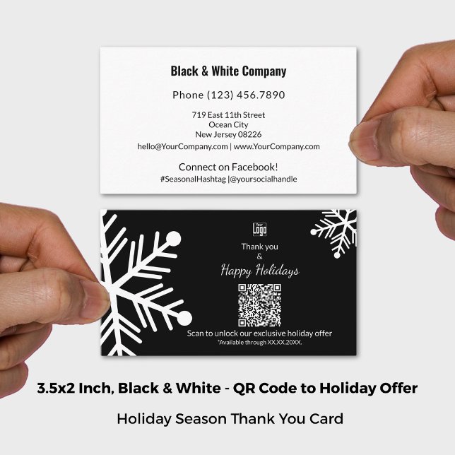 Black & White Holiday Exclusive QR Offer Thank You Business Card (Black & White Holiday Exclusive QR Offer Thank You Business Card; Size: 3.5x2 Inch (US))