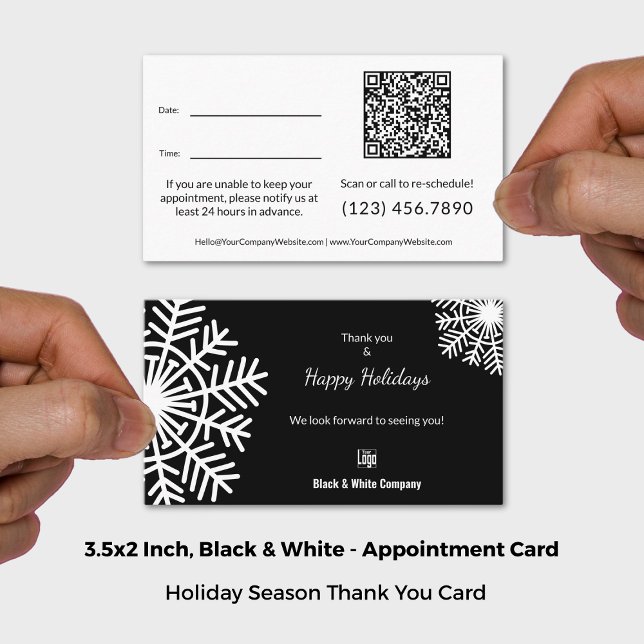 Black White Holiday Thanks Reschedule Appointment Card (Black White Holiday Thanks Reschedule Appointment Card; Size: 3.5x2 Inch (US))