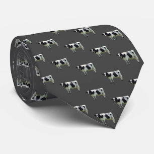 Black & White Holstein Cow Grey Black  Tie
