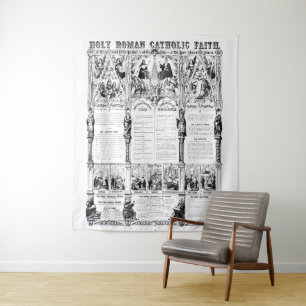 Black/White Holy Roman Catholic Faith Infographic Tapestry