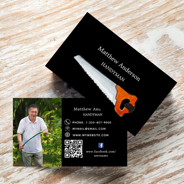 Black white home repairs photo QR code handyman Business Card (Creator Uploaded)