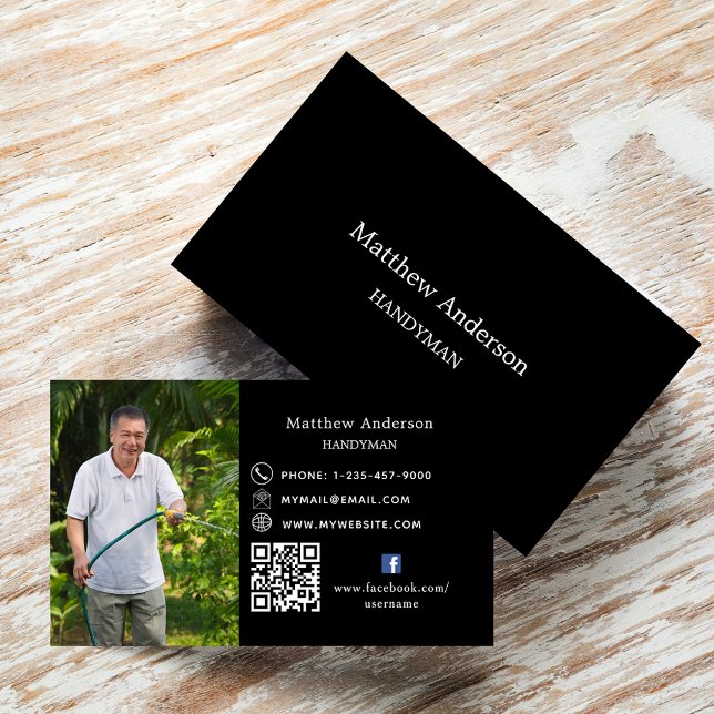 Black white home repairs photo QR code handyman Business Card (Creator Uploaded)