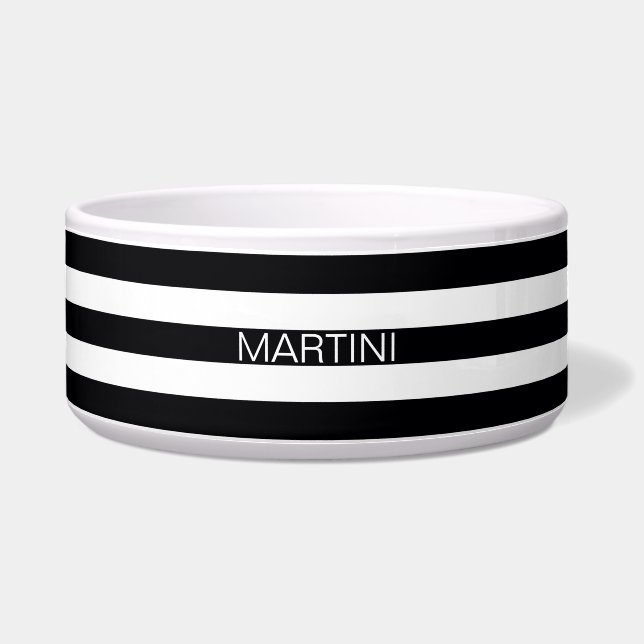 Black White Horizontal Preppy Stripe Name Monogram (Front)