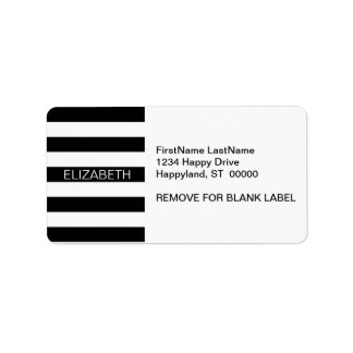 Black White Horizontal Preppy Stripe Name Monogram Label