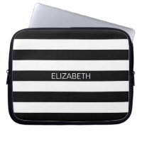 Black White Horizontal Preppy Stripe Name Monogram
